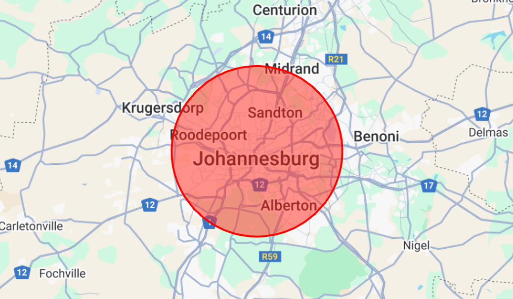 True Blue Excellence Service Coverage Map - Serving Sandton, Randburg, Rosebank, Fourways, Midrand, and Greater Johannesburg Area